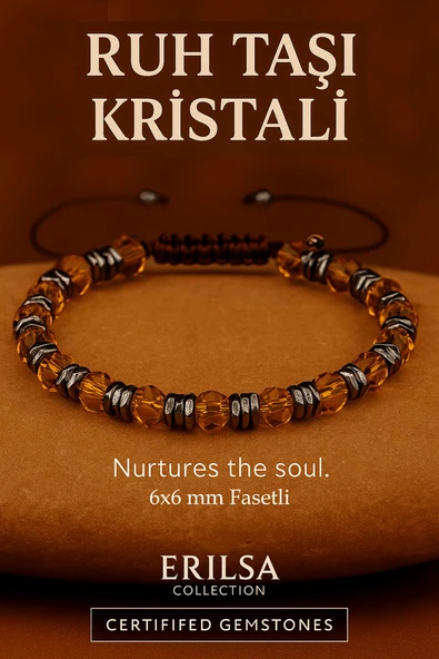 Sertifikalı Ruh Taşı Kristali Bileklik 6x6 mm Fasetli – Ruhsal Şifa Canlanma Taşı Tangerina Quartz ürün görseli 1