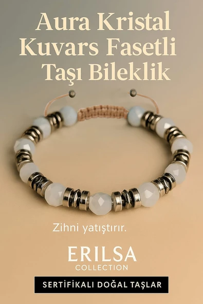 Sertifikalı Aura Kristal Fasetli Kuvars Taşı Bileklik 6x6 mm – Zihni Yatıştıran Arınma Taşı ürün görseli 1