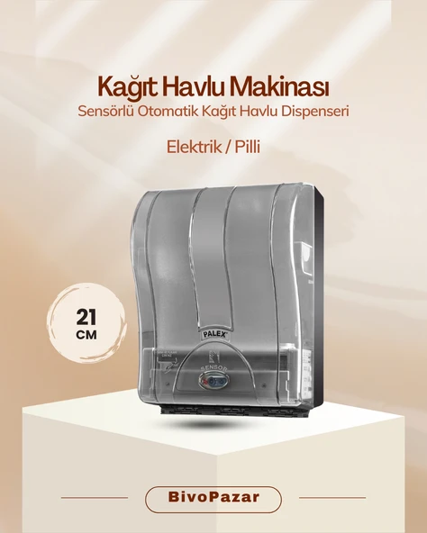 Palex Sensörlü Otomatik Kağıt Havluluk ( Kağıt Havlu Dispenseri) 21 Cm Şeffaf Füme ürün görseli 1