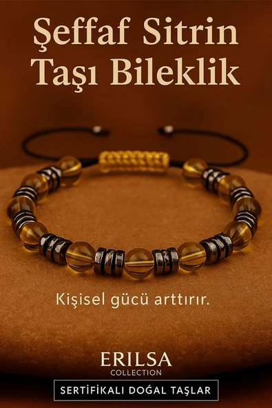 Sertifikalı Şeffaf Bal Sitrin Taşı Bileklik 8x8 mm – Kişisel Güç ve Bereket Taşı ürün görseli 1