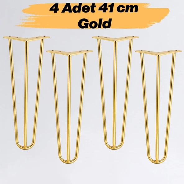 Sehpa Masa Ayağı 41 cm Gold Altın Metal Dayanıklı Mobilya Destek Yükseltici Ayak Modeli 4'lü Set ürün görseli 1