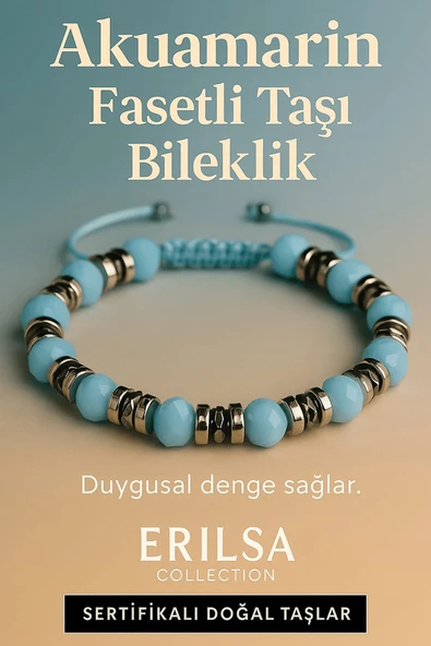 Sertifikalı Akuamarin Fasetli Taşı Bileklik 6x6 mm – Duygusal Denge ve Sakinlik Taşı ürün görseli 1
