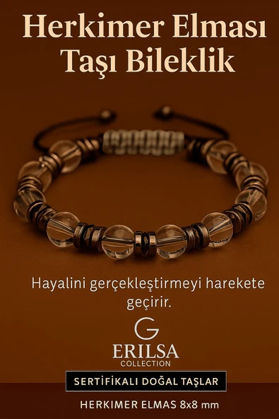 Sertifikalı Herkimer Elması Taşı Bileklik 8x8 mm – Hayalleri Gerçeğe Dönüştüren Enerji Taşı ürün görseli 1