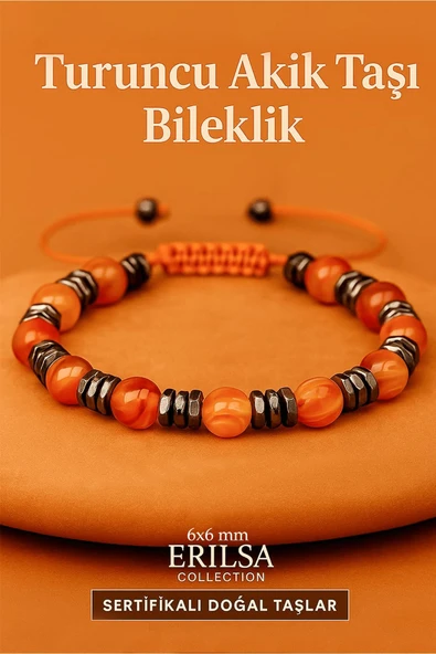 Sertifikalı Turuncu Akik Taşı Bileklik 6x6 mm – Canlılık, Cesaret ve Motivasyon Taşı ürün görseli 1