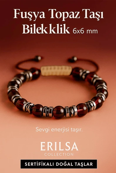 Sertifikalı Fuşya Topaz Taşı Bileklik 8x8 mm – Sevgi, Tutku ve Koruma Taşı ürün görseli 1