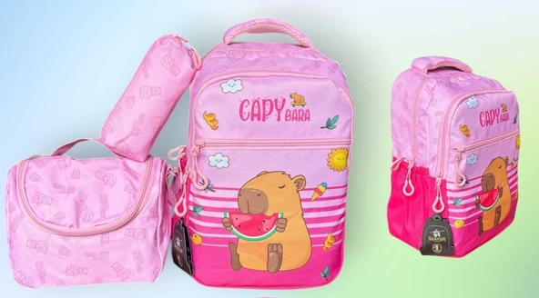 Sentor Pembe Capybara İlkokul Çantası + Beslenme Çantası + Kalemlik (3 Parça) ürün görseli 1