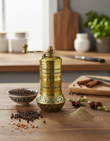 LUDIA Pirinç El Yapımı Karabiber ve Baharat Değirmeni Öğütücü (4cmx11cm) ürün görseli 1