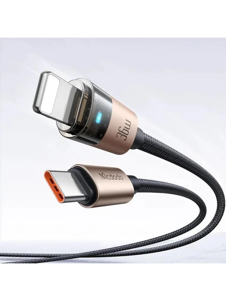 Mcdodo CA-6941 36W Typec iPhone Işıklı Data Şarj Kablosu 1.2M - Gold - Resim 4