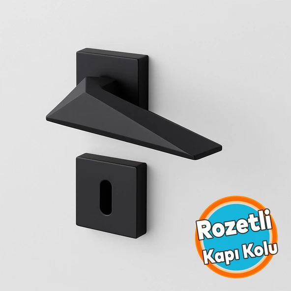 Kare Rozetli Oda Kapı Kolu Siyah Sağa Sola Uygun İç Ev Kapısı Kolları Kilitlenebilir 1 Takım ürün görseli 1