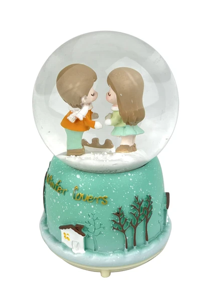 Winter Lovers - Kış Aşıkları Işıklı ve Müzikli Kar Küresi Yeşil ürün görseli 1