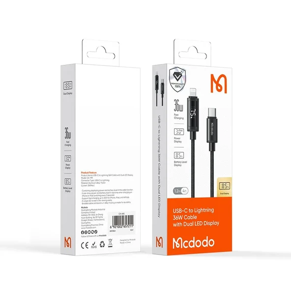 Mcdodo CA-7990 36W Typec iPhone Data Şarj Kablosu 1.2M - Siyah - Resim 4