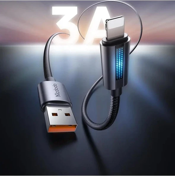 Mcdodo CA-5660 Usb iPhone Led Işıklı Data Şarj Kablosu 1.2M - Siyah - Resim 2