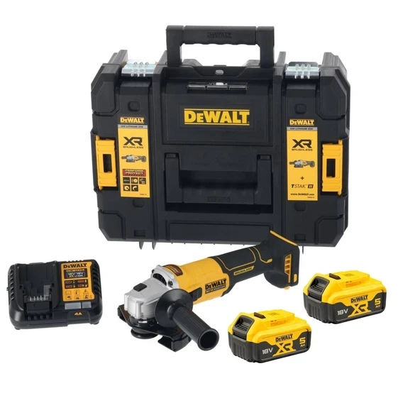 Dewalt DCG407P2T 18V 5.0 Ah Çift Akülü 125mm Kömürsüz Avuç Taşlama ürün görseli 1