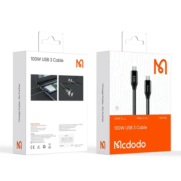 Mcdodo CA-7132 TypeC TypeC USB 3 100W Data Şarj Kablosu 1.2M - Siyah - Resim 4