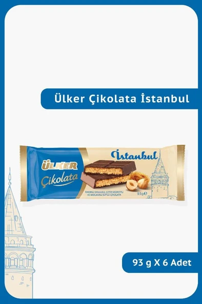 Ülker Çikolata İSTANBUL - Fındıklı Dolgulu, Çıtır Kadayıflı ve Baklavalı Çikolata - 93 gram - 6 Adet ürün görseli 1