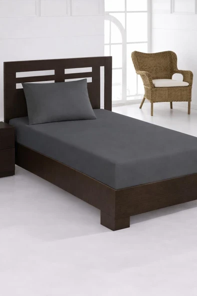 Penye Tek Kişilik 120x200 cm Lastikli Çarşaf Gri ürün görseli 1