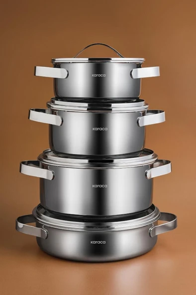 Power Steel 316+ 3Ply Discovery İndüksiyon Tabanlı 8 Parça Çelik Tencere Seti ürün görseli 1