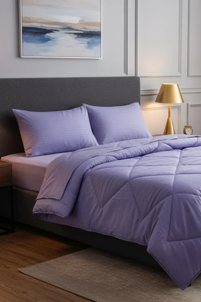 Satin Pollysaten Comforter Çift Kişilik Yorgan Seti Lila ürün görseli 1