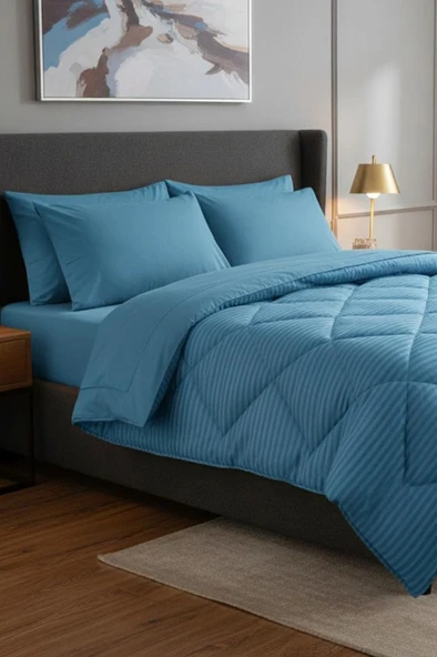 Satin Pollysaten Comforter Çift Kişilik Yorgan Seti Turkuaz ürün görseli 1