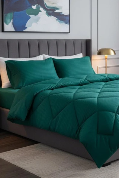 Satin Pollysaten Comforter Çift Kişilik Yorgan Seti Petrol ürün görseli 1