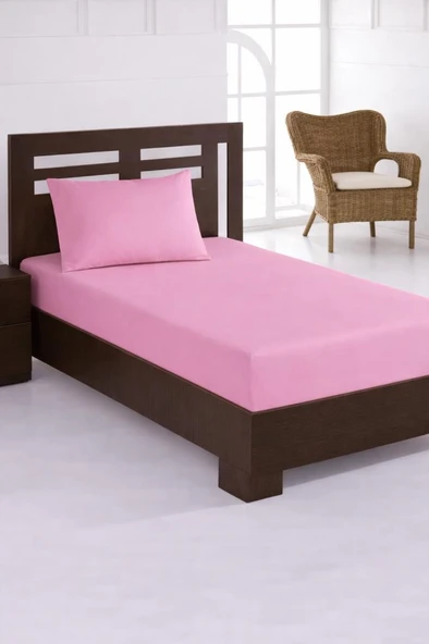 Penye Tek Kişilik 120x200 cm Lastikli Çarşaf Pembe ürün görseli 1