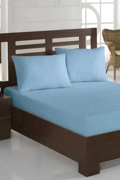 Penye Çift Kişilik 180x200 cm Lastikli Çarşaf Mavi ürün görseli 1