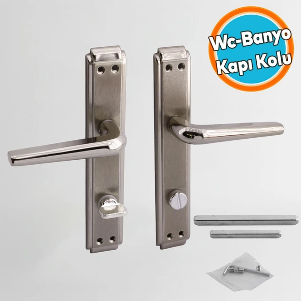WC Banyo İç Kapı Kol Kolu Aynalı Sağa Sola Uygun Nikel Saten Metal Tutamak ürün görseli 1