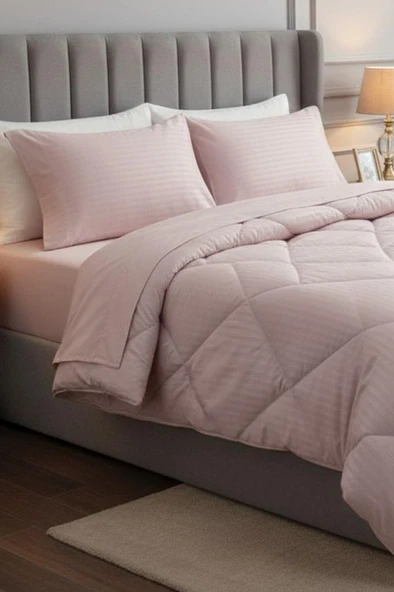 Satin Pollysaten Comforter Çift Kişilik Yorgan Seti Pudra ürün görseli 1