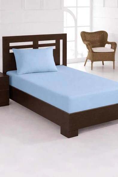 Penye Tek Kişilik 120x200 cm Lastikli Çarşaf Mavi ürün görseli 1