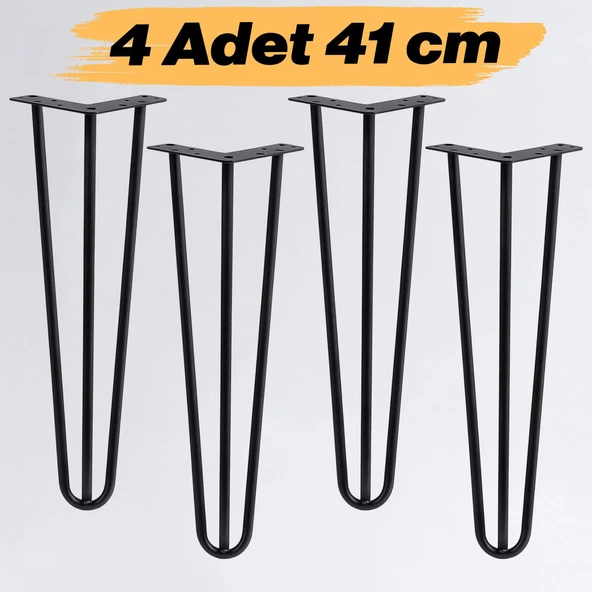 Sehpa ve Masa Ayağı 41 cm Dayanıklı Mobilya Destek Ayağı Yükseltici Ayak Modeli Siyah Metal 4'lü Set ürün görseli 1