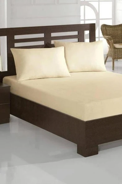 Penye Çift Kişilik 180x200 cm Lastikli Çarşaf Krem ürün görseli 1