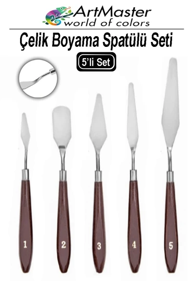 Çelik Boyama Spatülü 5 Li Spatül Resim Ve Heykel Çelik Spatula Esnek Çelik Palet Bıçağı Pasta Spatulası 1 Paket ürün görseli 1