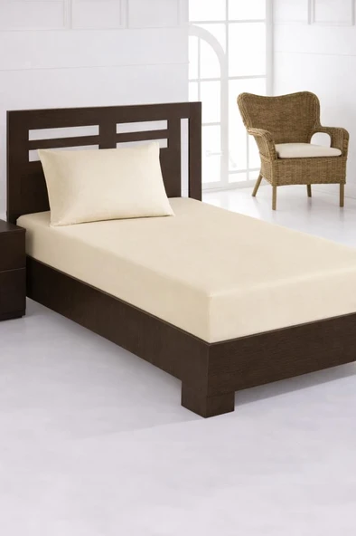 Penye Tek Kişilik 120x200 cm Lastikli Çarşaf Krem ürün görseli 1