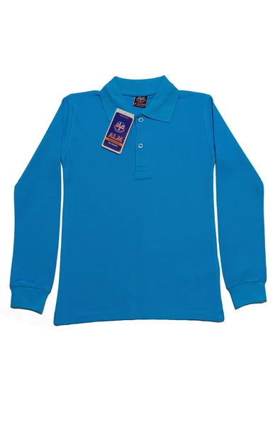 Turkuaz Uzun Kol Düz Renk Yakalı 6-17 Yaş Çocuk Okul Lakos Sweat Polo Yaka Sweatshirt ürün görseli 1