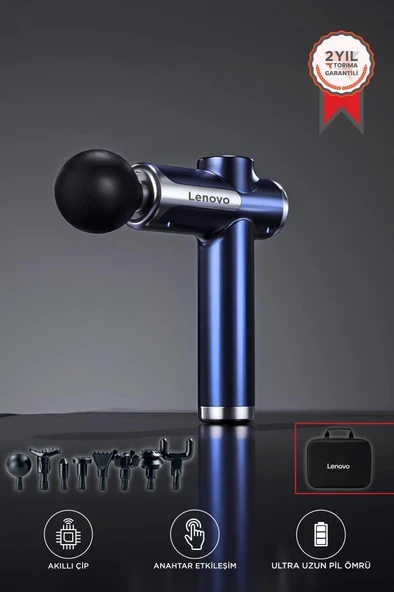 Lenovo N3 Mavi Darbeli Titreşimli Masaj Tabancası Güçlü 1800mah Şarjlı 8 Başlıklı Egzersiz Aleti ürün görseli 1