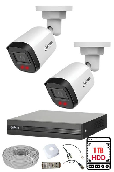 DAHUA 2 Kameralı Gece Görüşlü Su Geçirmez FULL HD Güvenlik Kamerası Seti 1TB ürün görseli 1