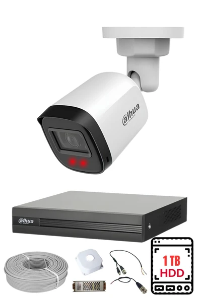 DAHUA 1 Kameralı Gece Görüşlü Su Geçirmez FULL HD Güvenlik Kamerası Seti 1TB ürün görseli 1