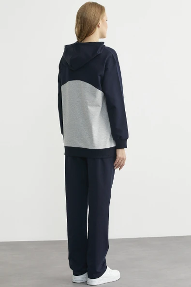 Oversize Kapüşonlu Eşofman Takım - Lacivert - Resim 6