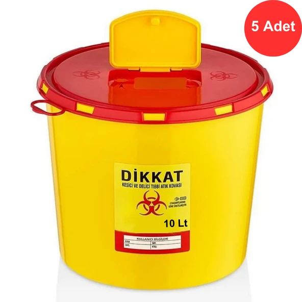 Tıbbi Atık Kovası 10 Litre x 5 Adet - Güvenli ve Dayanıklı (TAK 3210) ürün görseli 1
