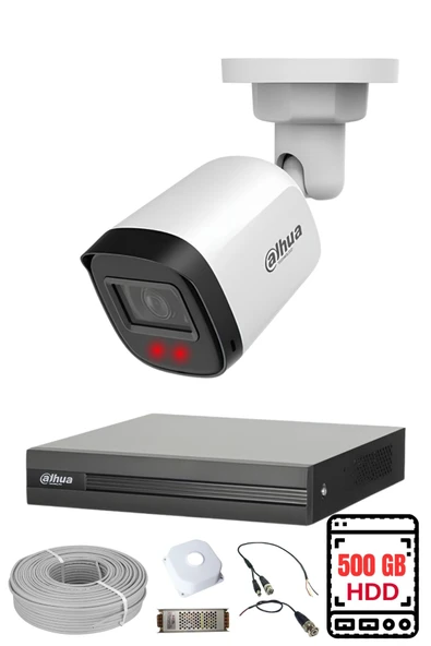 DAHUA 1 Kameralı Gece Görüşlü Su Geçirmez FULL HD Güvenlik Kamerası Seti 500GB ürün görseli 1