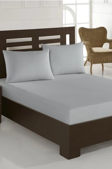 Penye Çift Kişilik 180x200 cm Lastikli Çarşaf Açık Gri ürün görseli 1