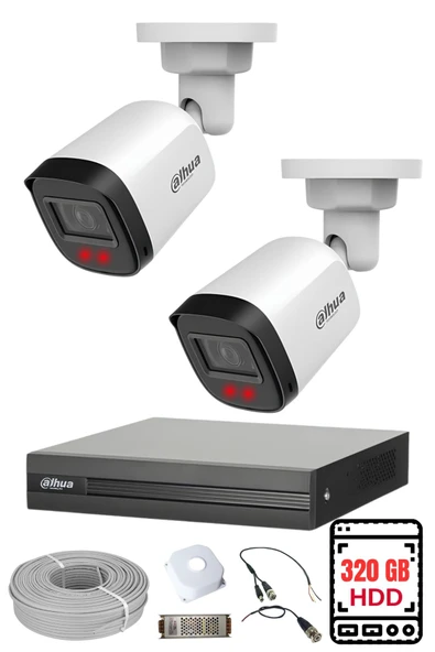 DAHUA 2 Kameralı Gece Görüşlü Su Geçirmez FULL HD Güvenlik Kamerası Seti 320GB ürün görseli 1