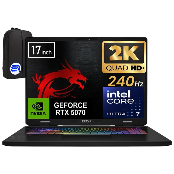 Msi Crosshaır 17 Hx Aı D2XWGKG-018XTREP2 Intel Core Ultra 7 255HX 64GB 1tb SSD RTX5070 17" W11 Pro Qhd+ 240Hz + Elektropasaj Çanta ürün görseli 1