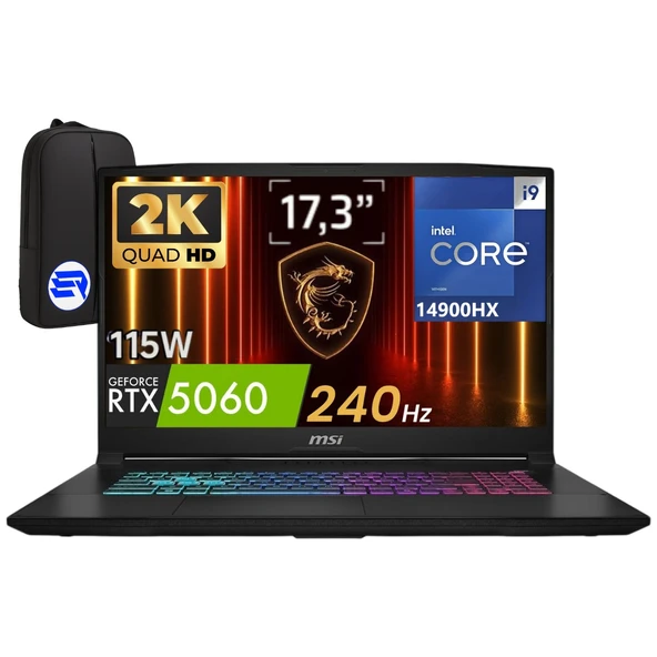 Msi Katana 17 Hx B14WFK-217TR Intel Core I9-14900HX 32GB 1tb SSD RTX5060 115W WIN11 Home 17.3" Qhd 240Hz + Elektropasaj Çanta ürün görseli 1