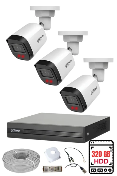 DAHUA 3 Kameralı Gece Görüşlü Su Geçirmez FULL HD Güvenlik Kamerası Seti 320GB ürün görseli 1