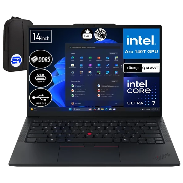 Lenovo Thinkpad E14 Gen 7 21SX007CTXEP5 Ultra 7-255H 24GB 1tb SSD WIN11 Pro Intel Arc 140T 14" Wuxga + Elektropasaj Çanta ürün görseli 1