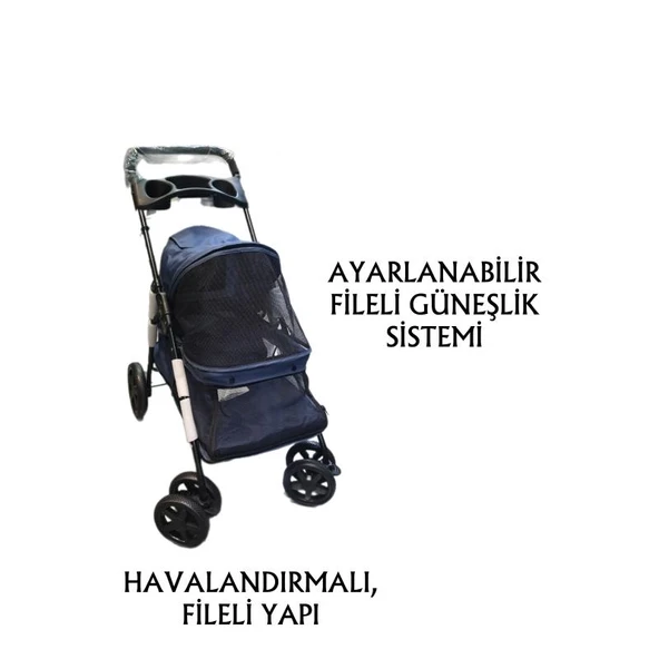 Tommy Evcil Hayvan Arabası 74,5x46,5x97,5cm Lacivert Max 15kg ürün görseli 1