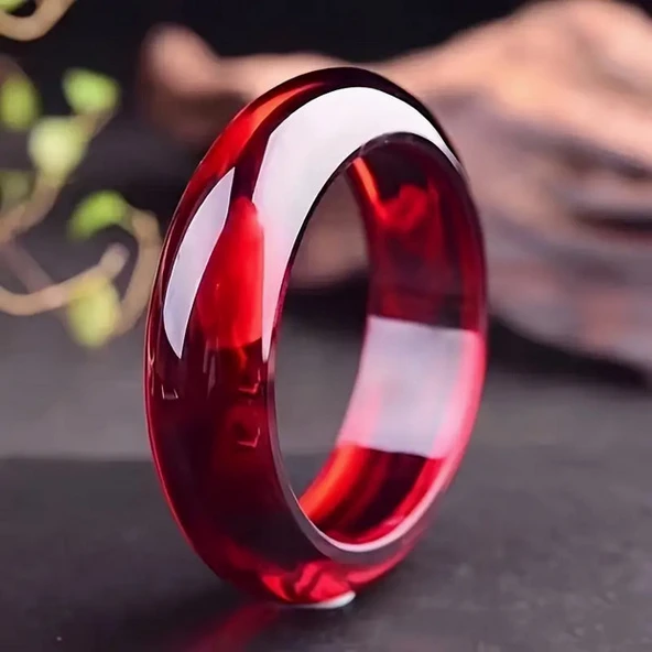 Minimalist Bangle Vintage Tarz Yakut Kırmızısı Şeffaf Renk Şık Reçine Kadın Bileklik | Parlak ve Şık ürün görseli 1