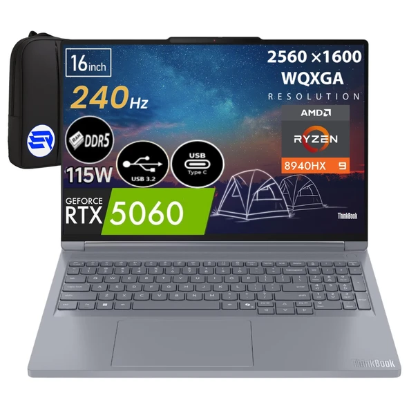Lenovo Thinkpad 16P G6 Ryzen 9-8940HX 48GB 1tb SSD RTX5060 115W 16" 240Hz Wqxga WIN11 Pro 21U00013TXEP1 + Elektropasaj Çanta ürün görseli 1