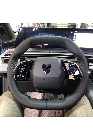 DİKİŞLİ DİREKSİYON KILIFI İTHAL SİYAH DERİ SİYAH DİKİŞLİ PEUGEOT 3008 2008 İÇİN ürün görseli 1